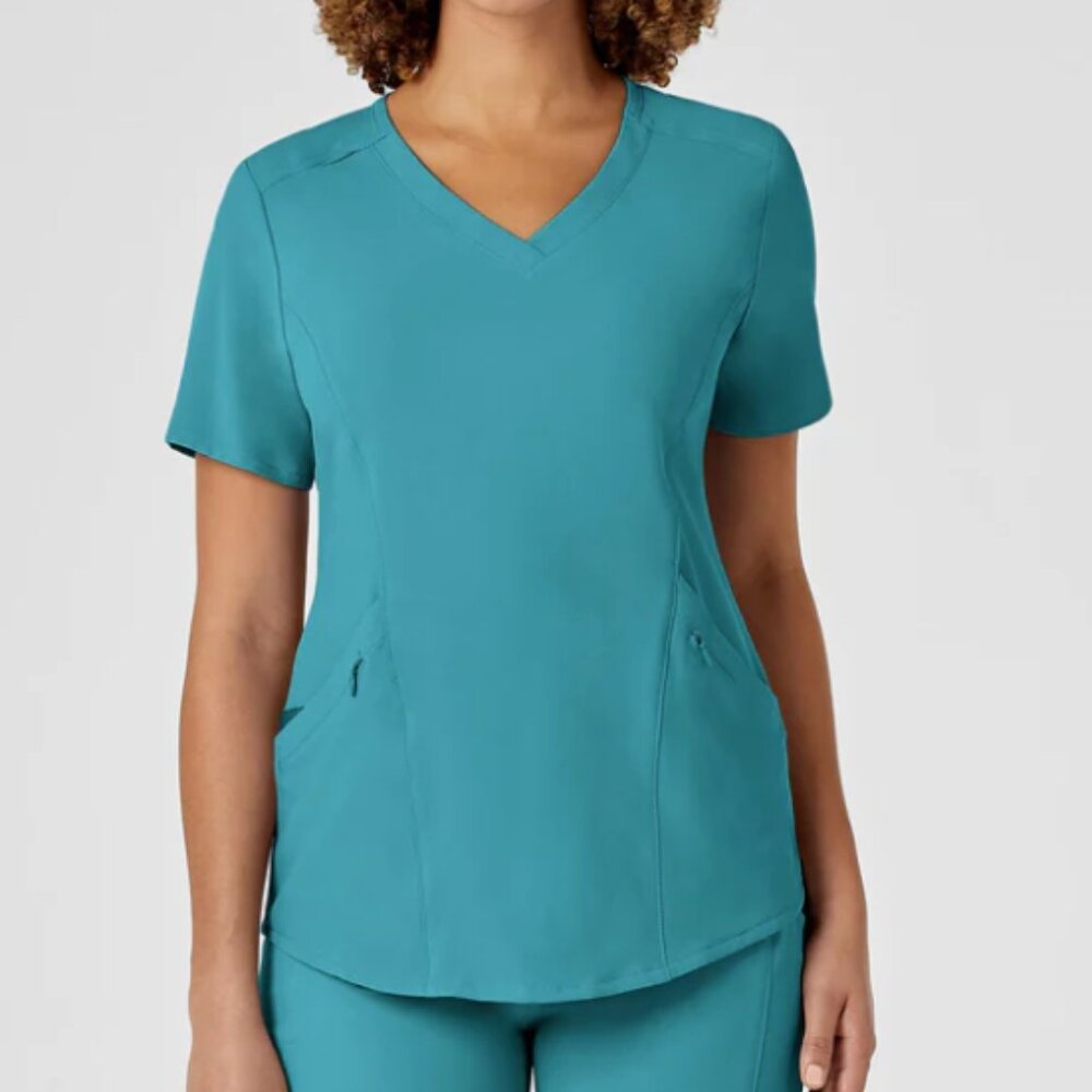 RENEW Women's V-Neck Scrub Top Teal Blue NWT Large & XL